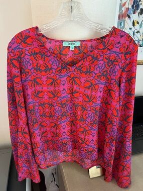 Karlie Pink & Red Printed Long Sleeve Blouse
